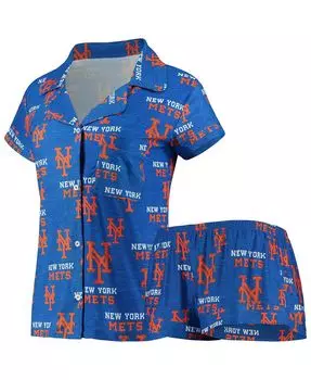 Женский комплект для сна на пуговицах и шортах с принтом Royal New York Mets Zest Concepts Sport