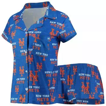 Женский комплект для сна на пуговицах и шортах с принтом Concepts Sport Royal New York Mets Zest