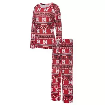 Женский комплект для сна с длинными рукавами и брюками Concepts Sport Scarlet Nebraska Huskers Holiday