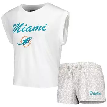 Женский комплект для сна с футболкой и шортами Concepts Sport белого/кремового цвета Miami Dolphins Montana
