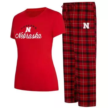 Женский комплект для сна с футболкой и фланелевыми брюками Concepts Sport Scarlet/Black Nebraska Huskers Arctic и фланелевыми брюками