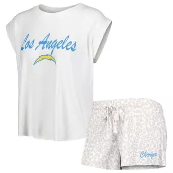 Женский комплект для сна с футболкой и шортами Concepts Sport белого/кремового цвета Los Angeles Chargers Montana