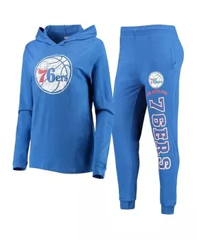 Женский комплект для сна с капюшоном и брюками Royal Philadelphia 76ers Concepts Sport