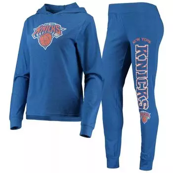 Женский комплект для сна с капюшоном и брюками Concepts Sport Blue New York Knicks