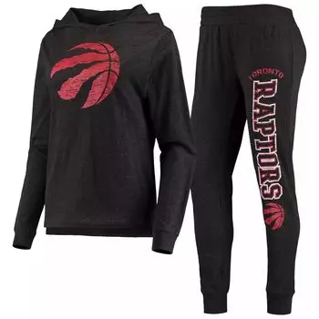 Женский комплект для сна с капюшоном и брюками Concepts Sport черного цвета Toronto Raptors
