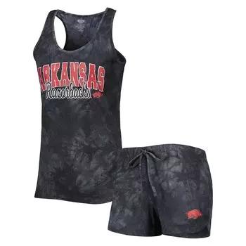 Женский комплект для сна с майкой и шортами Concepts Sport Charcoal Arkansas Razorbacks Billboard Tie-Dye