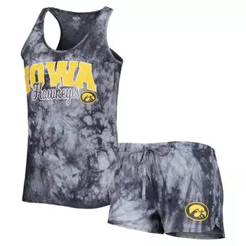 Женский комплект для сна с майкой и шортами Concepts Sport Charcoal Iowa Hawkeyes Billboard Tie Dye