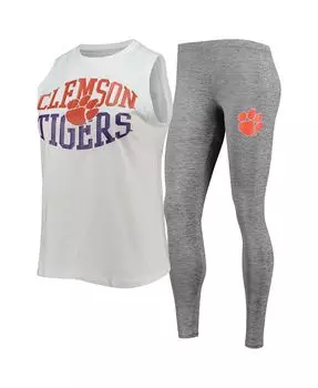 Женский комплект для сна с топом и леггинсами Clemson Tigers темно-серого и белого цветов Concepts Sport