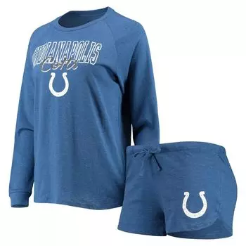 Женский комплект для сна, топ и шорты реглан с длинными рукавами Concepts Sport Royal Indianapolis Colts Meter