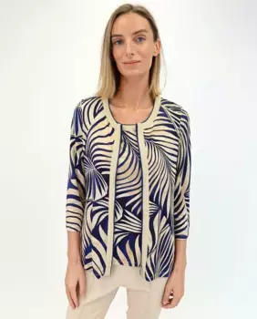 Женский комплект-двойка с цветочным принтом, жакет с французскими рукавами и свитер с короткими рукавами Naulover, тёмно-синий