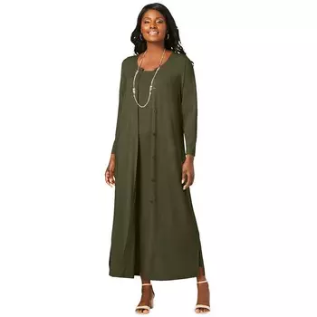 Женский комплект из 2 предметов эластичного трикотажа Jessica London размера плюс, цвет Dark Olive Green