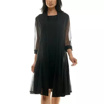 Женский комплект из 2 предметов Nina Leonard с платьем и сетчатым кардиганом, черный