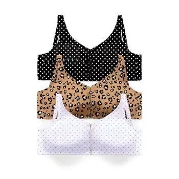 Женский комплект из 3 хлопковых бюстгальтеров с застежкой спереди Comfort Choice больших размеров без косточек, цвет Polka Dot Assorted