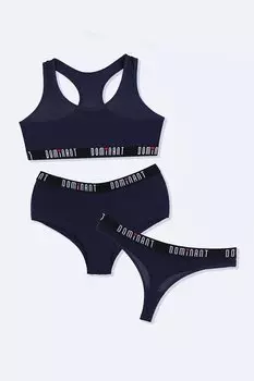 Женский комплект из 3 предметов: бюстье, шорты и стринги Dominant, темно-синий