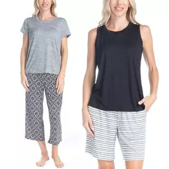 Женский комплект из 4 пижамных предметов: верх и нижние части Muk Luks, цвет black tile stripe