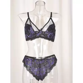 Женский комплект из бюстгальтера и трусиков пуш-ап с кружевной отделкой на косточках с цветочным принтом и двумя крючками Agnes Orinda