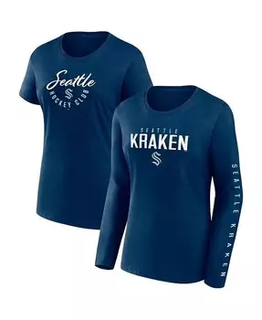 Женский комплект из двух футболок Deep Sea Blue Seattle Kraken с длинными и короткими рукавами Fanatics, синий