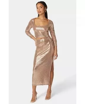 Женский комплект из двух предметов с длинными рукавами и блестками Bebe, золотой