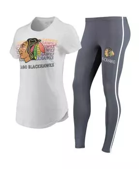 Женский комплект из футболки и леггинсов белого, темно-серого цвета Chicago Blackhawks Sonata Concepts Sport