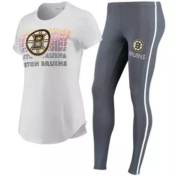 Женский комплект из футболки и леггинсов Concepts Sport белого/темно-серого цвета Boston Bruins Sonata