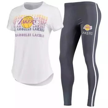 Женский комплект из футболки и леггинсов Concepts Sport белого/темно-серого цвета Los Angeles Lakers Sonata