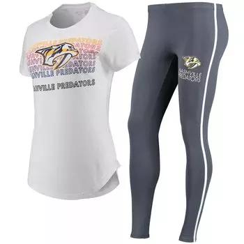 Женский комплект из футболки и леггинсов Concepts Sport белого/темно-серого цвета Nashville Predators Sonata