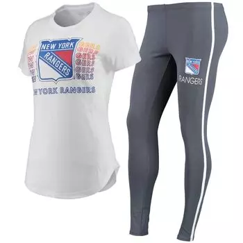 Женский комплект из футболки и леггинсов Concepts Sport белого/темно-серого цвета New York Rangers Sonata