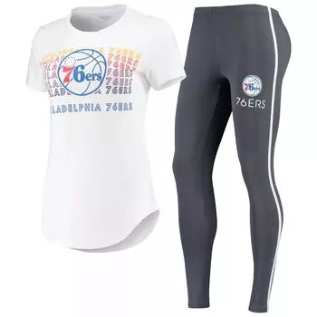 Женский комплект из футболки и леггинсов Concepts Sport белого/темно-серого цвета Philadelphia 76ers Sonata