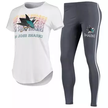 Женский комплект из футболки и леггинсов Concepts Sport белого/темно-серого цвета San Jose Sharks Sonata