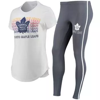 Женский комплект из футболки и леггинсов Concepts Sport белого/темно-серого цвета Toronto Maple Leafs Sonata