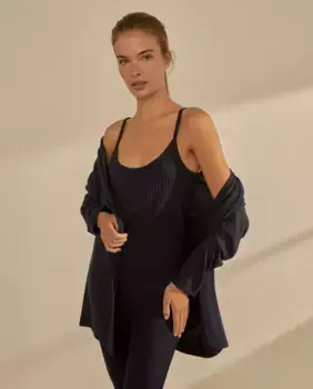 Женский комплект из майки и кардигана в рубчик nfasis, темно-синий