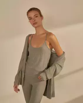 Женский комплект из майки и кардигана в рубчик nfasis, цвет 820 Gris Medio