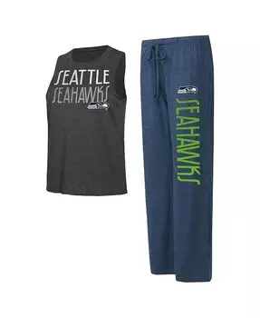 Женский комплект из майки Seattle Seahawks темно-серого цвета с эффектом потертости и брюк для отдыха Concepts Sport, синий