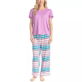 Женский комплект из пижамного топа и пижамных штанов с рисунком в стиле сада Muk Luks, цвет rainbow stripe