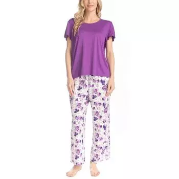 Женский комплект из пижамного топа и пижамных штанов с рисунком в стиле сада Muk Luks, цвет garden floral