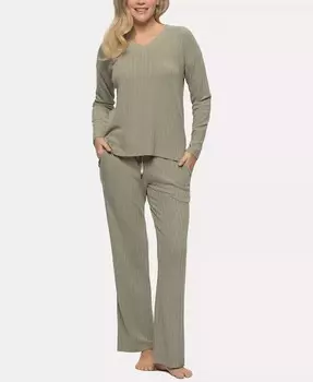 Женский комплект из пуловера с v-образным вырезом и брюк для отдыха Serena Felina, зеленый