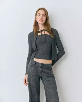 Женский комплект из топа и жакета с металлизированной нитью Brownie, темно-серый