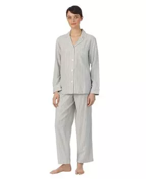 Женский комплект из топа с длинными рукавами в клетку и пижамных брюк Lauren Ralph Lauren, серый