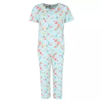 Женский комплект капри с короткими рукавами и тропическим цветочным принтом в рубчик PJ Couture, синий