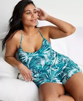 Женский комплект короткой пижамы на бретельках из крепдешина State of Day, синий