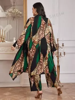 Женский комплект Modely plus size, леопардовый узор, цветочное плетение, 2 предмета Shein, мультиколор