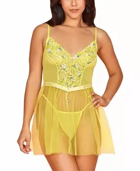 Женский комплект нижнего белья Babydoll из 2 предметов из органзы с цветочным кружевным лифом Hauty, желтый
