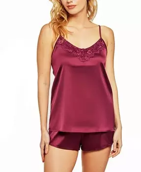 Женский комплект нижнего белья Constance из двух частей: топ-топ и шорты из эластичного атласа с кружевной отделкой iCollection, красный