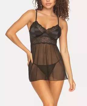 Женский комплект нижнего белья из 2 предметов из теплого атласа и кружева Babydoll Jezebel, черный