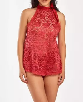 Женский комплект нижнего белья из 2 предметов с кружевной бретелькой и трусиками с рюшами iCollection, красный