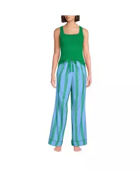 Женский комплект пижамы из хлопкового поплина - топ и брюки Lands' End, синий