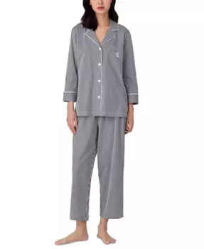 Женский комплект пижамы с укороченными рукавами 3/4, хлопковый, с отложным воротником и капри Lauren Ralph Lauren, синий