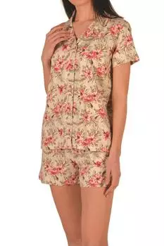 Женский комплект с шортами. Пижамный комплект с короткими рукавами и карманами на пуговицах. Хлопок, лайкра, зеленый. Nicoletta, зеленый