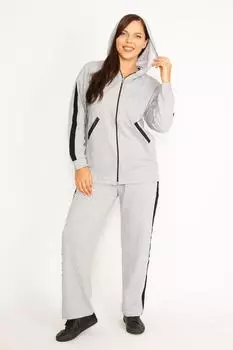 Женский комплект серых брюк-толстовки с застежкой-молнией спереди большого размера 65n34585 ans, серый
