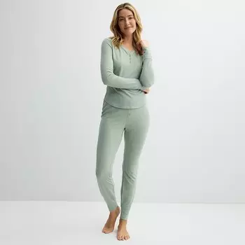 Женский комплект Sonoma Goods For Life из 2 предметов: термопижамный верх и пижамные штаны, цвет Iceberg Green